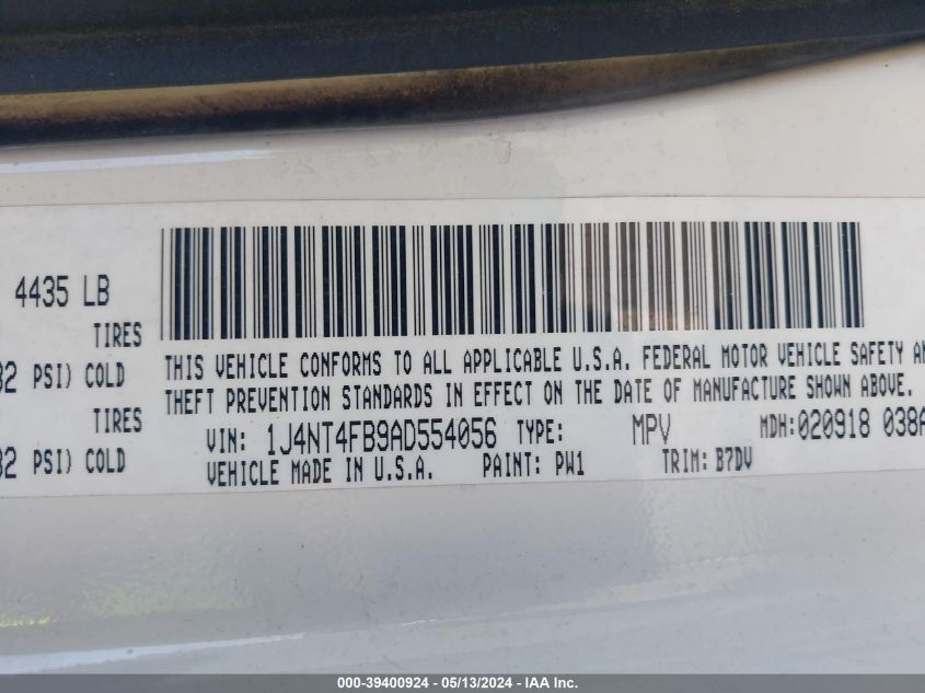 2010 Jeep Compass Sport VIN: 1J4NT4FB9AD554056 Lot: 39400924