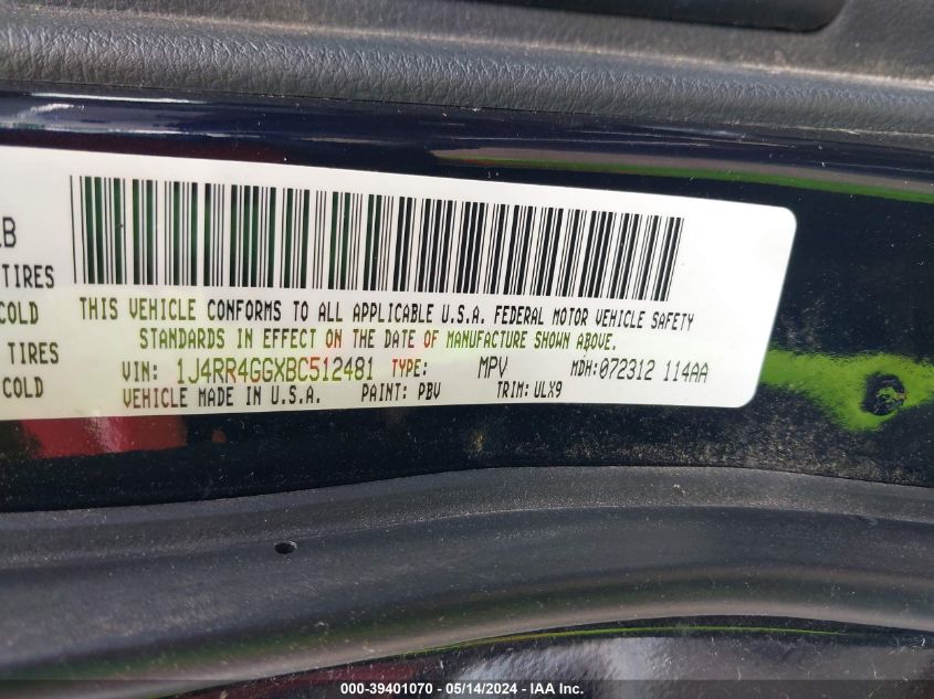 2011 Jeep Grand Cherokee Laredo VIN: 1J4RR4GGXBC512481 Lot: 39401070