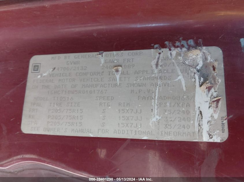 1994 Chevrolet Blazer S10 VIN: 1GNCT18W5R0101767 Lot: 39401298