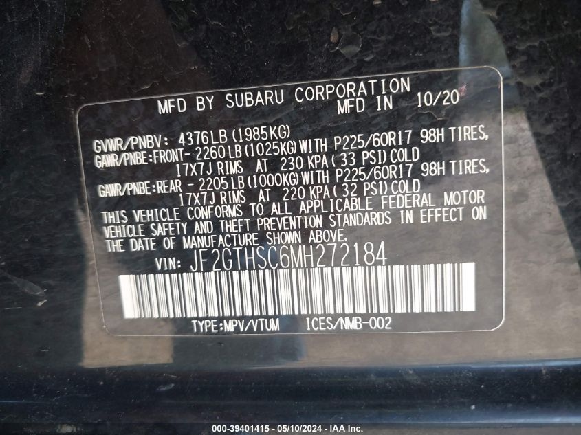 2021 SUBARU CROSSTREK SPORT - JF2GTHSC6MH272184