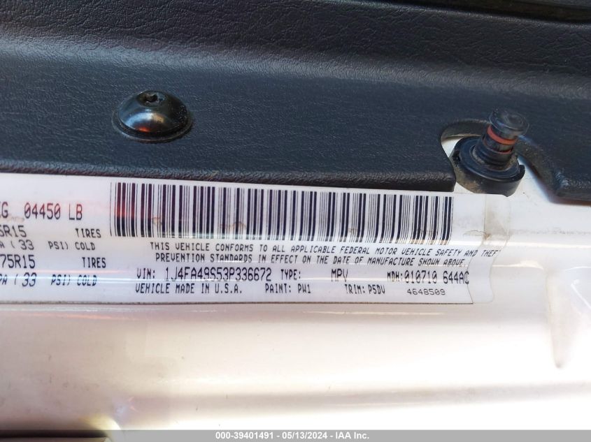 2003 Jeep Wrangler Sport VIN: 1J4FA49S53P336672 Lot: 39401491