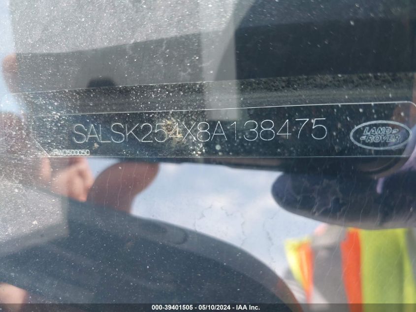 2008 Land Rover Range Rover Sport Hse VIN: SALSK254X8A138475 Lot: 39401505