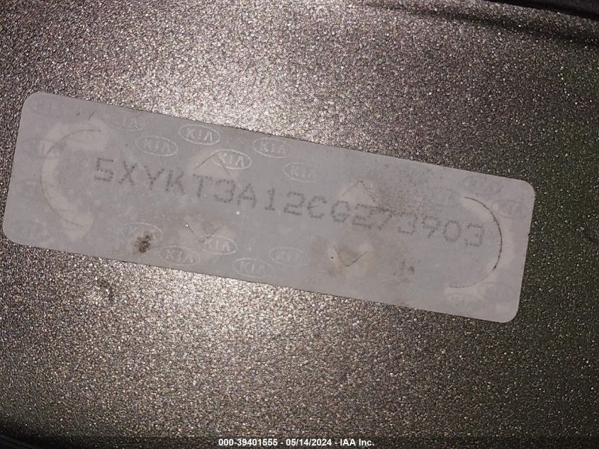 2012 Kia Sorento Lx VIN: 5XYKT3A12CG273903 Lot: 39401555