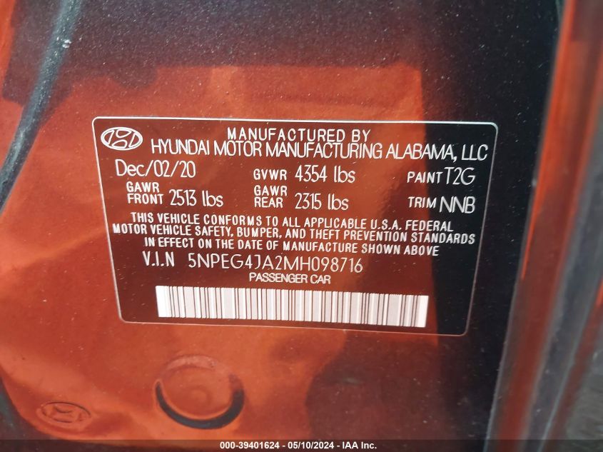 2021 HYUNDAI SONATA SE - 5NPEG4JA2MH098716