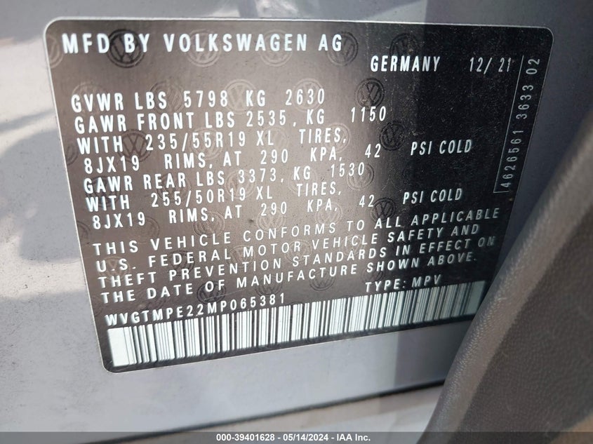 2021 VOLKSWAGEN ID.4 UNKNOWN SPECS(VIN: WVGTMPE22MP065381