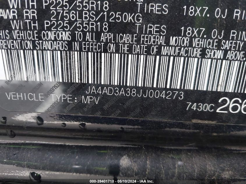 2018 Mitsubishi Outlander Se VIN: JA4AD3A38JJ004273 Lot: 39401718