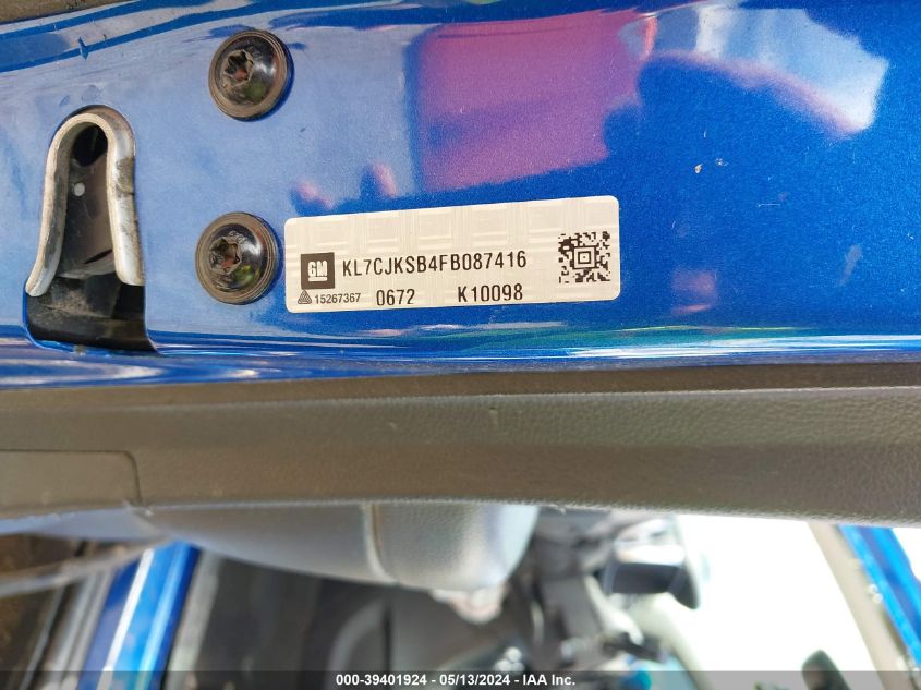 2015 Chevrolet Trax 1Ls VIN: KL7CJKSB4FB087416 Lot: 39401924