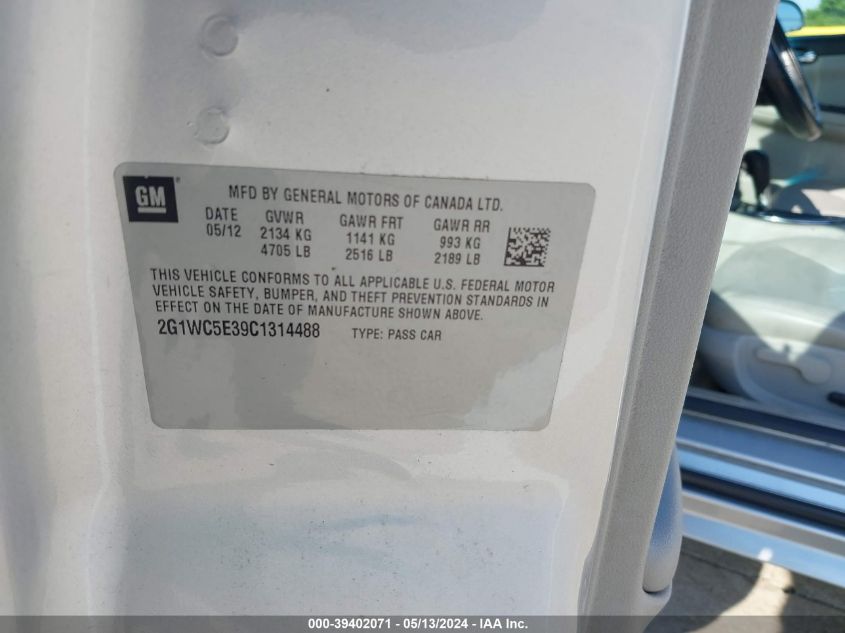 2012 Chevrolet Impala Ltz VIN: 2G1WC5E39C1314488 Lot: 39402071