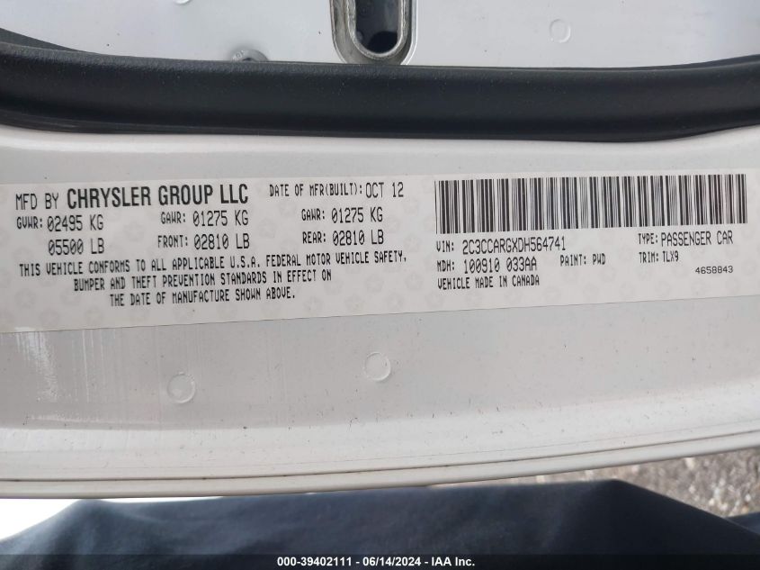 2013 Chrysler 300 Motown VIN: 2C3CCARGXDH564741 Lot: 39402111