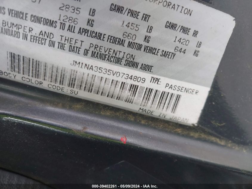 1997 Mazda Mx-5 Miata Leather Pkg/M Edition/Popular Equipment Pkg/R Pkg./Sto/Touring Pkg VIN: JM1NA3535V0734809 Lot: 39402261