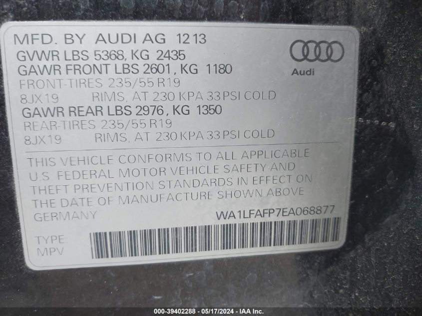 WA1LFAFP7EA068877 2014 Audi Q5 2.0T Premium