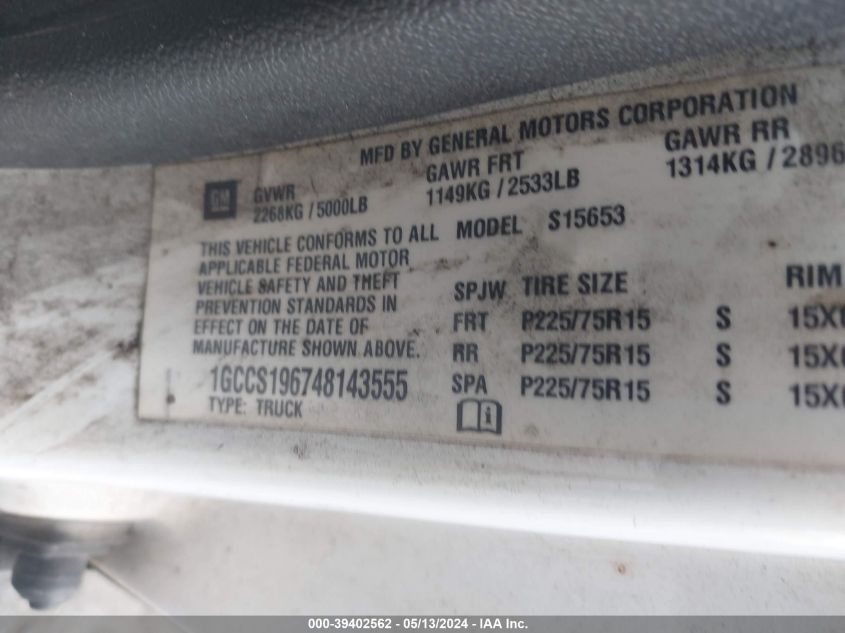 2004 Chevrolet Colorado Ls VIN: 1GCCS196748143555 Lot: 39402562