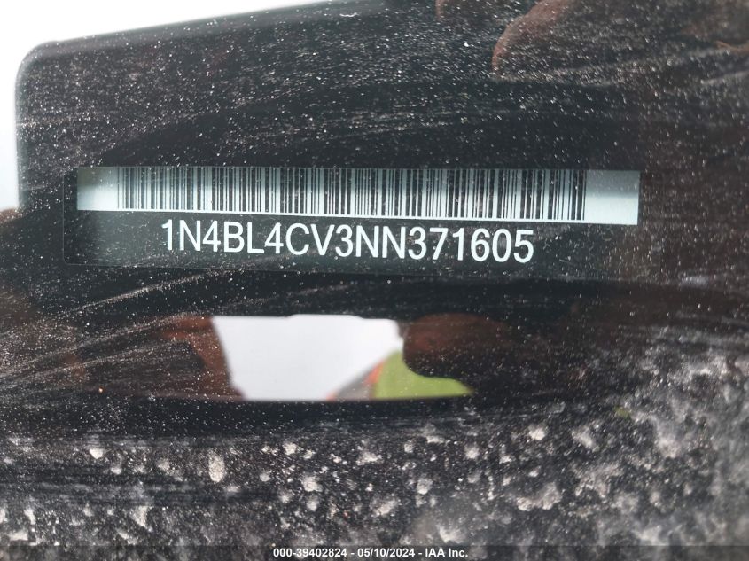 2022 Nissan Altima Sr Fwd VIN: 1N4BL4CV3NN371605 Lot: 39402824