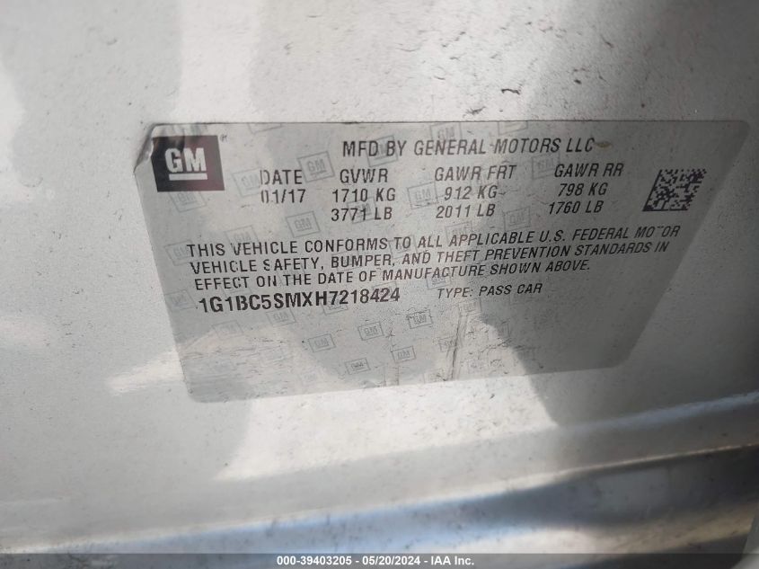 2017 Chevrolet Cruze Ls Auto VIN: 1G1BC5SMXH7218424 Lot: 39403205