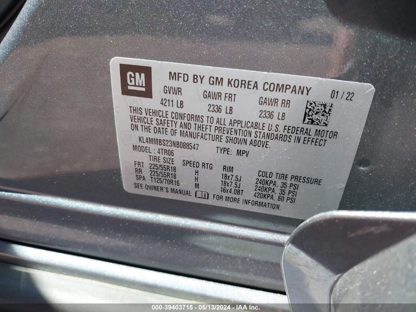 2022 Buick Encore Gx Fwd Preferred VIN: KL4MMBS23NB088547 Lot: 39403715