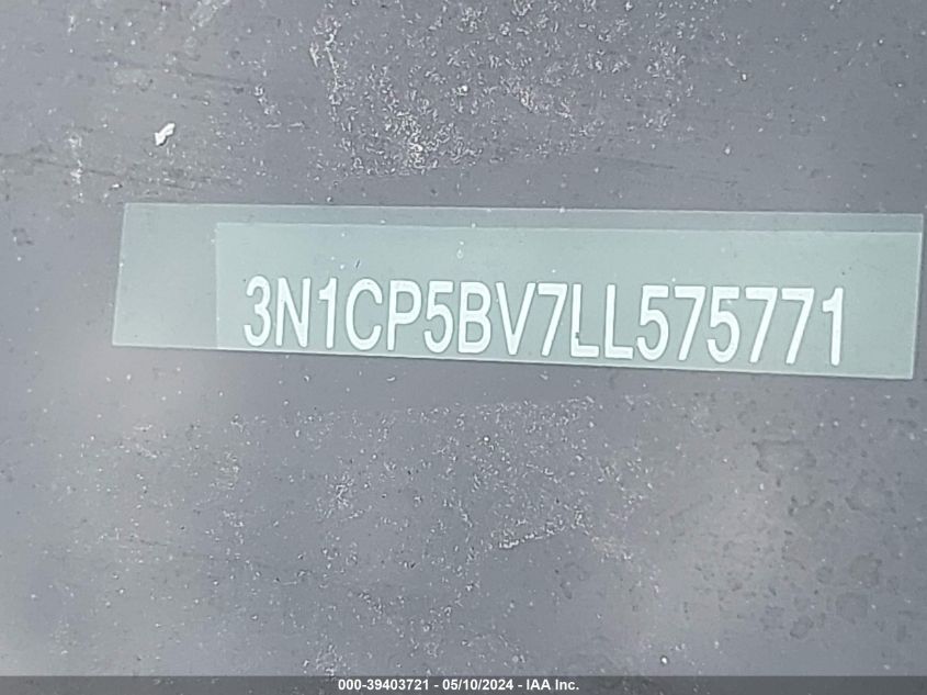 2020 Nissan Kicks S Xtronic Cvt VIN: 3N1CP5BV7LL575771 Lot: 39403721