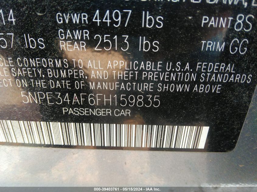 2015 Hyundai Sonata Sport VIN: 5NPE34AF6FH159835 Lot: 39403761