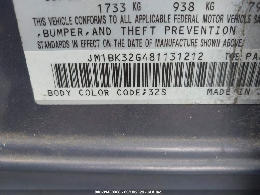 2008 Mazda Mazda3 I Touring Value VIN: JM1BK32G481131212 Lot: 39403908