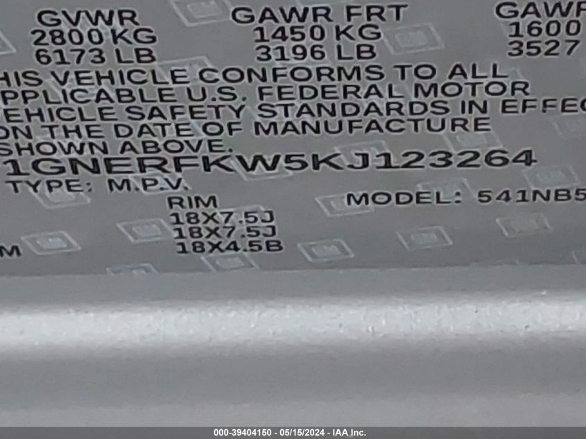 2019 Chevrolet Traverse Ls VIN: 1GNERFKW5KJ123264 Lot: 39404150