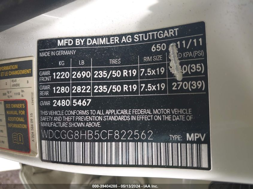 WDCGG8HB5CF822562 2012 Mercedes-Benz Glk 350 4Matic