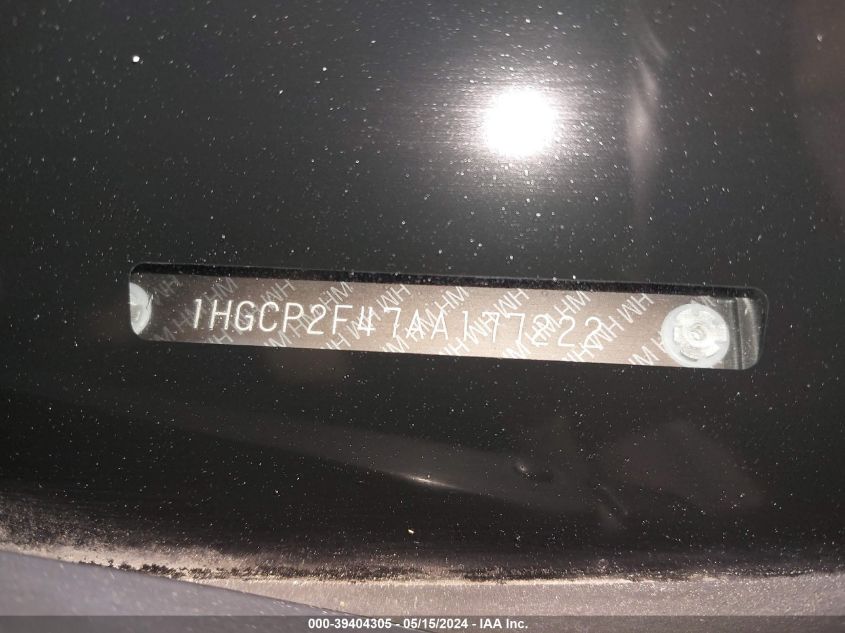 2010 Honda Accord 2.4 Lx-P VIN: 1HGCP2F47AA177222 Lot: 39404305