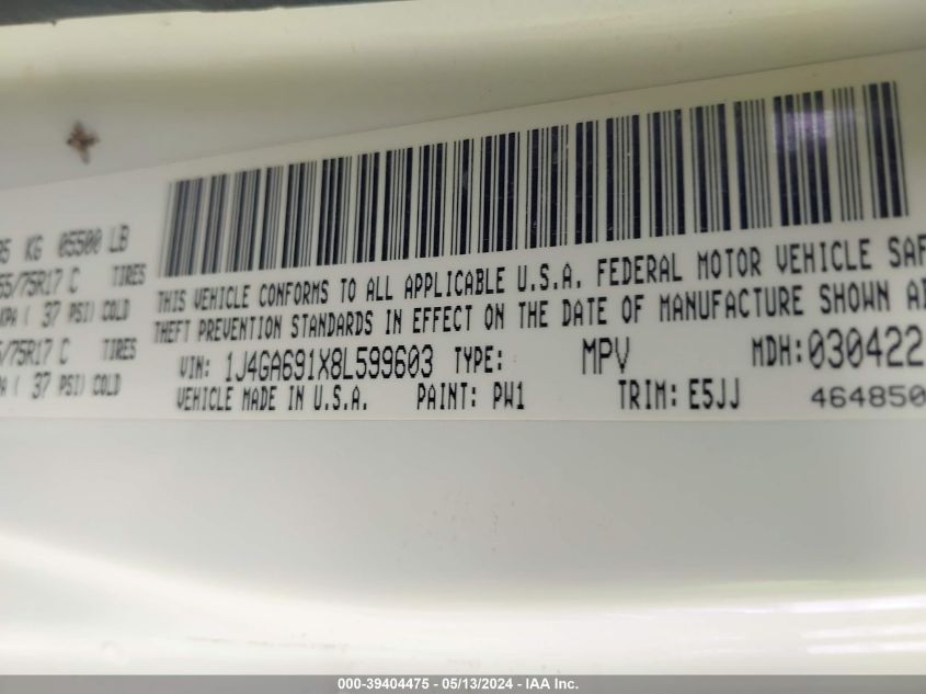 2008 Jeep Wrangler Unlimited Rubicon VIN: 1J4GA691X8L599603 Lot: 39404475