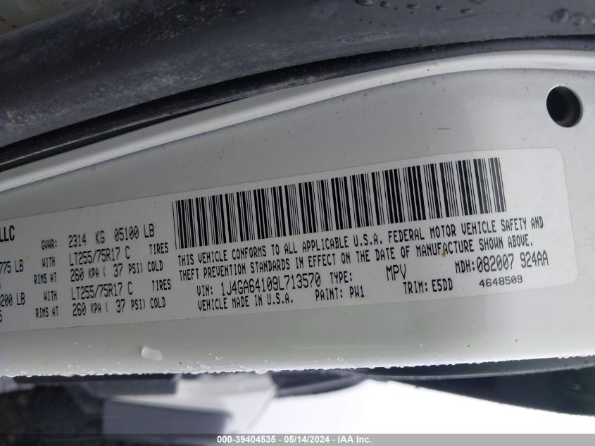 2009 Jeep Wrangler Rubicon VIN: 1J4GA64109L713570 Lot: 39404535