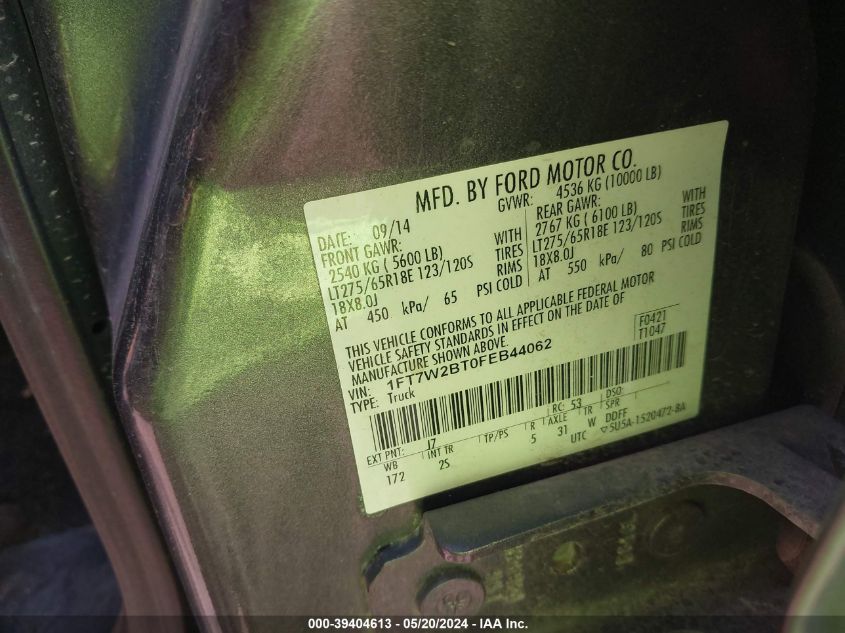 2015 Ford F-250 Xlt VIN: 1FT7W2BT0FEB44062 Lot: 39404613