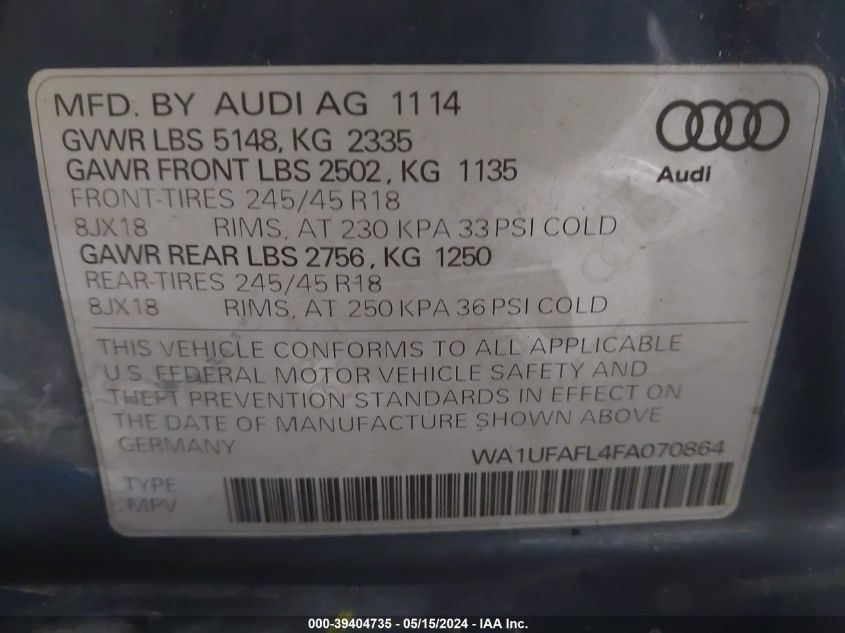 WA1UFAFL4FA070864 2015 Audi Allroad 2.0T Premium