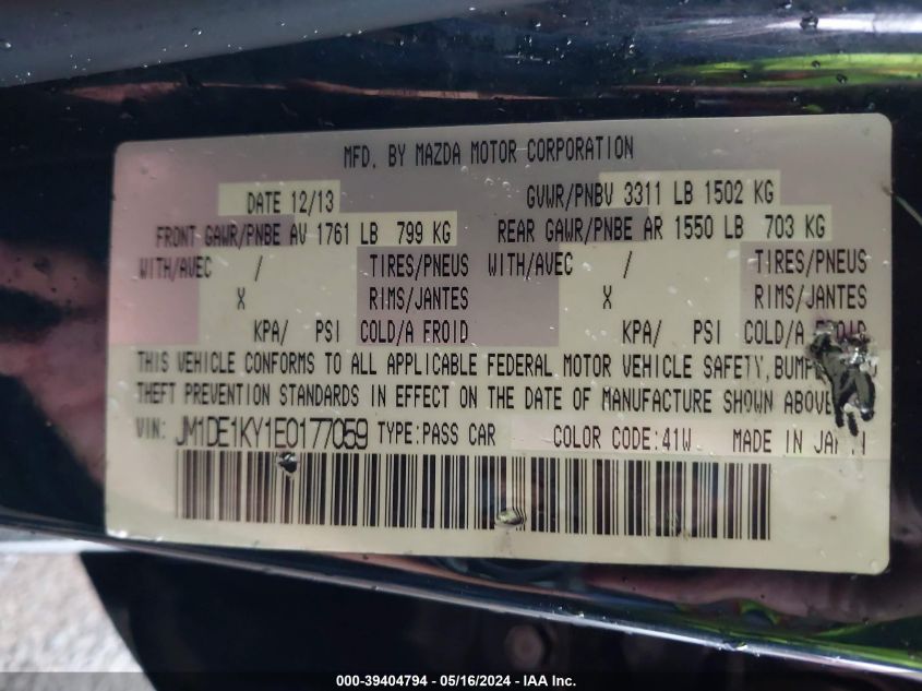 2014 Mazda Mazda2 Sport VIN: JM1DE1KY1E0177059 Lot: 39404794