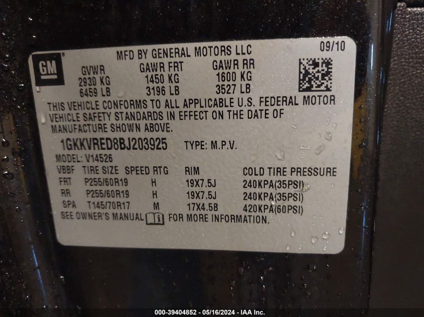 1GKKVRED8BJ203925 2011 GMC Acadia Slt-1