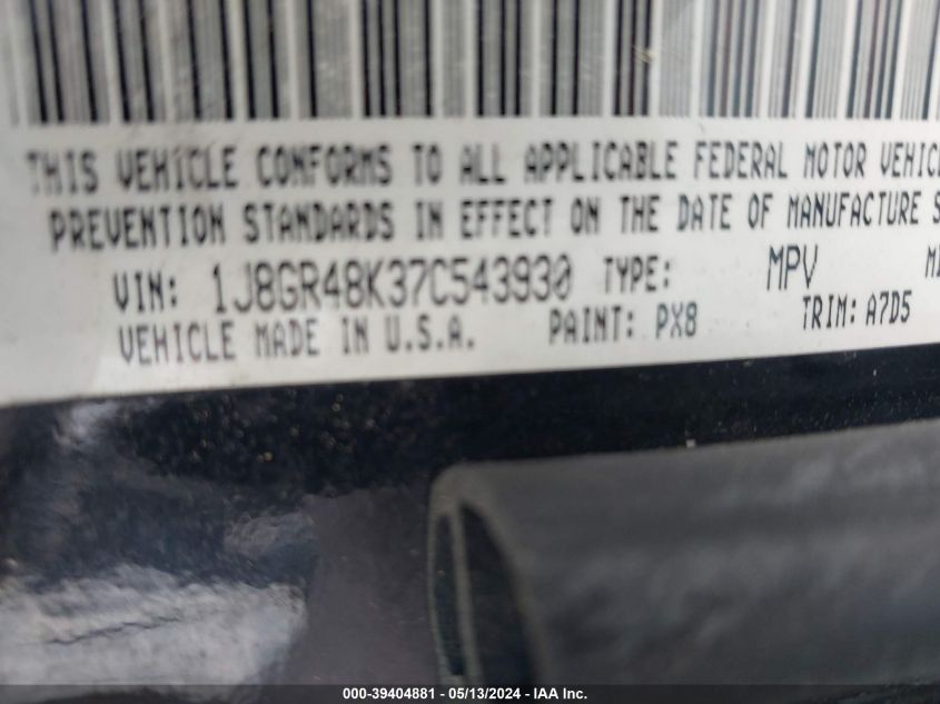 2007 Jeep Grand Cherokee Laredo VIN: 1J8GR48K37C543930 Lot: 39404881