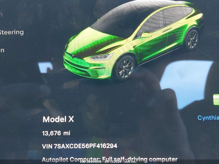 2023 Tesla Model X Dual Motor All-Wheel Drive/Standard Range VIN: 7SAXCDE56PF416294 Lot: 39404906