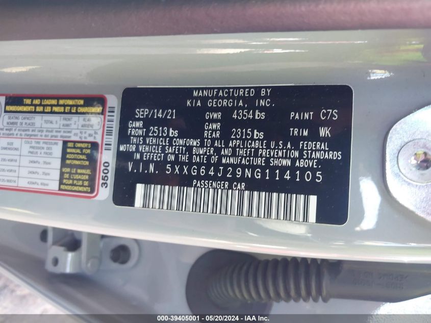 2022 KIA K5 GT LINE - 5XXG64J29NG114105