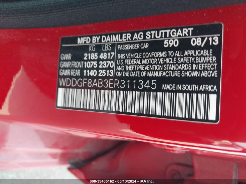 2014 Mercedes-Benz C 300 Luxury 4Matic/Sport 4Matic VIN: WDDGF8AB3ER311345 Lot: 39405162