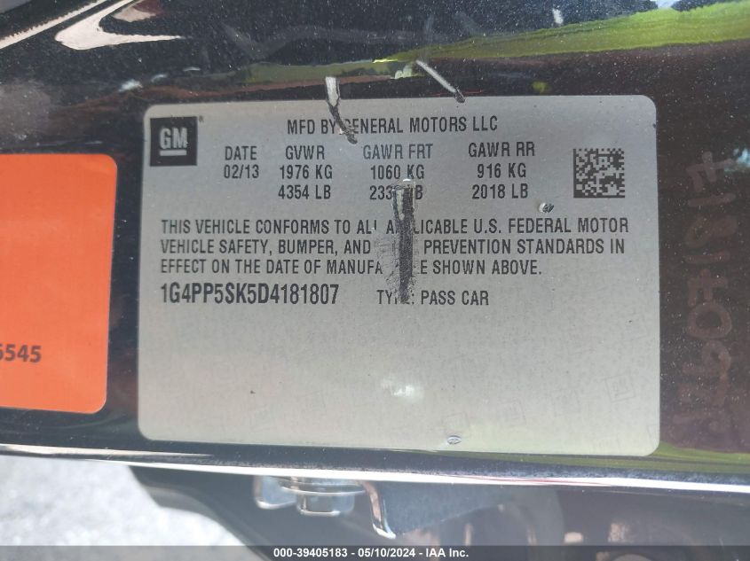 2013 Buick Verano VIN: 1G4PP5SK5D4181807 Lot: 39405183