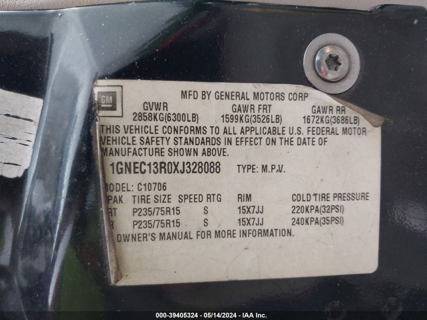 1999 Chevrolet Tahoe Ls VIN: 1GNEC13R0XJ328088 Lot: 39405324