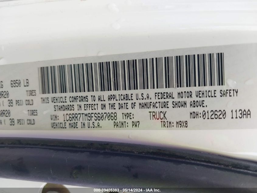 2015 Ram 1500 Big Horn VIN: 1C6RR7TM9FS607068 Lot: 39405383