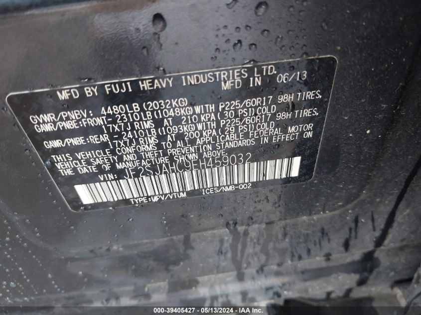 2014 Subaru Forester 2.5I Limited VIN: JF2SJAHC9EH459032 Lot: 39405427
