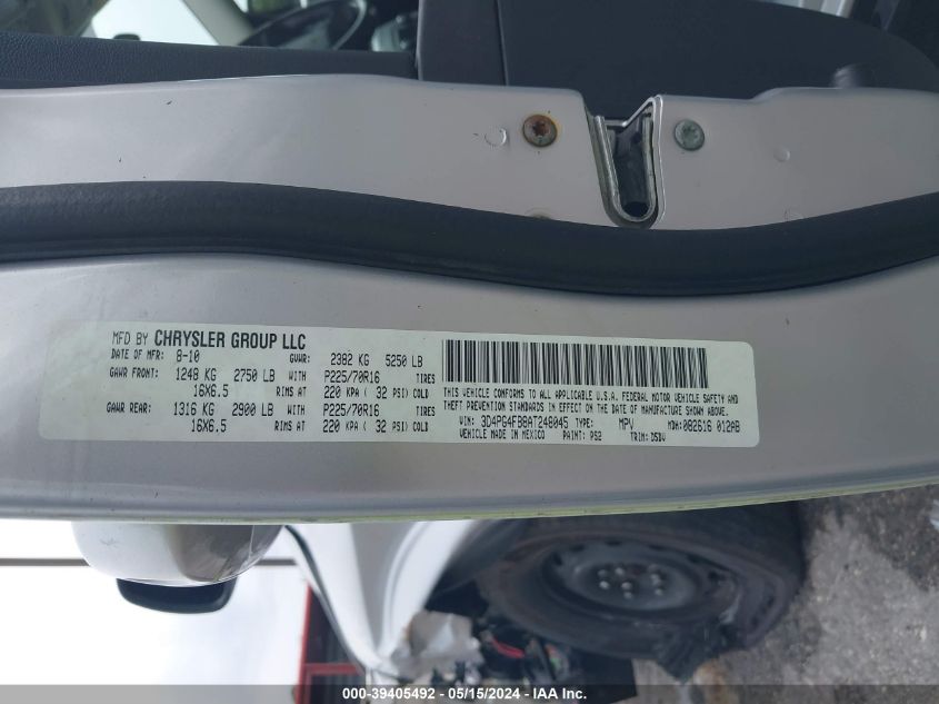 2010 Dodge Journey Se VIN: 3D4PG4FB8AT248045 Lot: 39405492