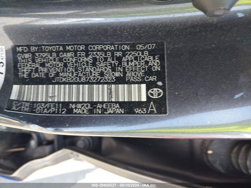2007 Toyota Prius VIN: JTDKB20U873272323 Lot: 39405527