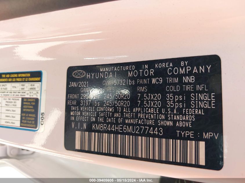 2021 HYUNDAI PALISADE SEL - KM8R44HE6MU277443
