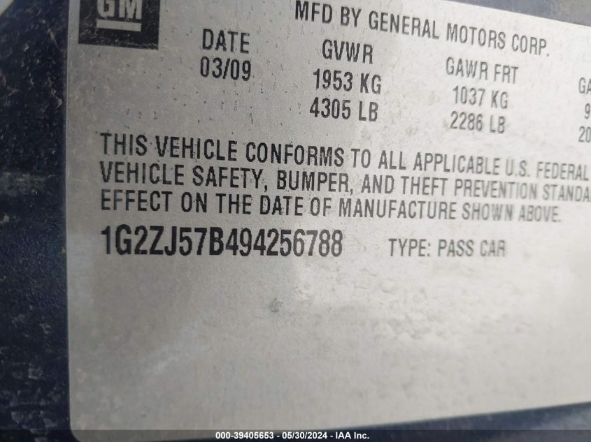 2009 Pontiac G6 New Se VIN: 1G2ZJ57B494256788 Lot: 39405653