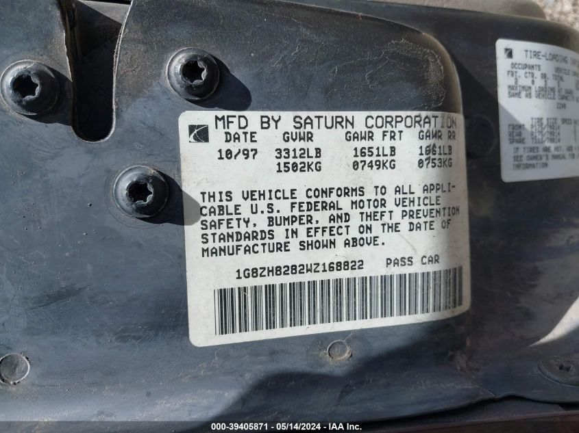 1998 Saturn Sw1 VIN: 1G8ZH8282WZ168822 Lot: 39405871