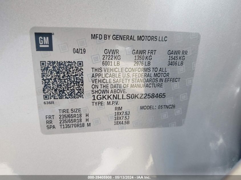 1GKKNLLS0KZ258465 2019 GMC Acadia Sle-2