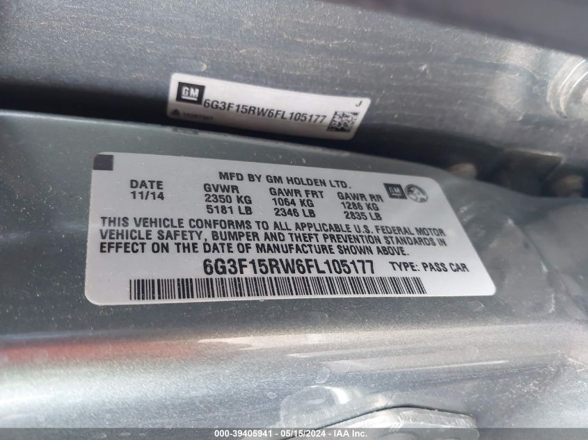 2015 Chevrolet Ss VIN: 6G3F15RW6FL105177 Lot: 39405941