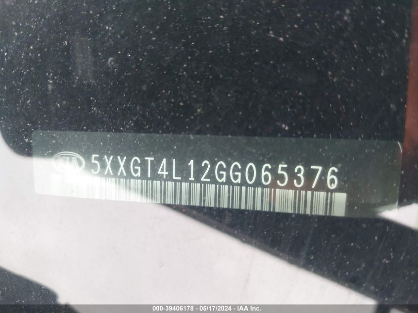 2016 Kia Optima Lx Turbo VIN: 5XXGT4L12GG065376 Lot: 39406178
