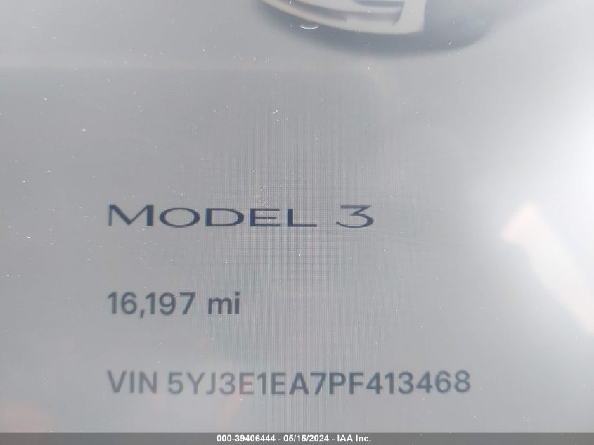 2023 Tesla Model 3 Rear-Wheel Drive VIN: 5YJ3E1EA7PF413468 Lot: 39406444