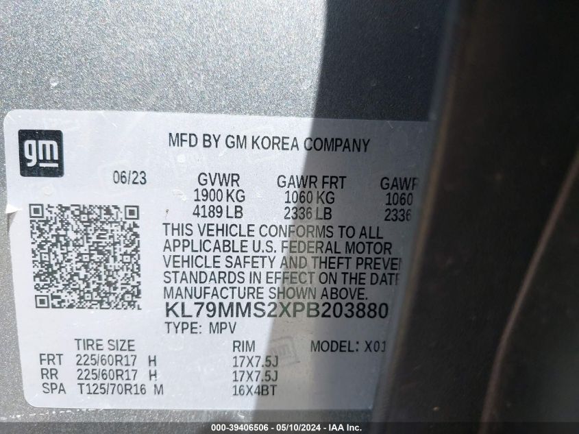 2023 Chevrolet Trailblazer Fwd Ls VIN: KL79MMS2XPB203880 Lot: 39406506