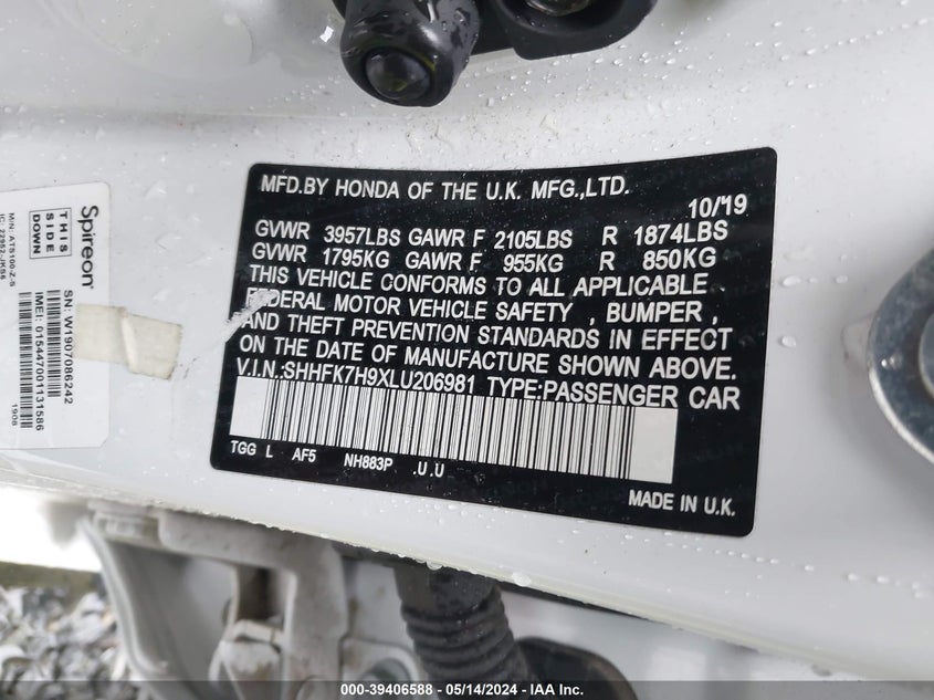 2020 HONDA CIVIC SPORT TOURING - SHHFK7H9XLU206981